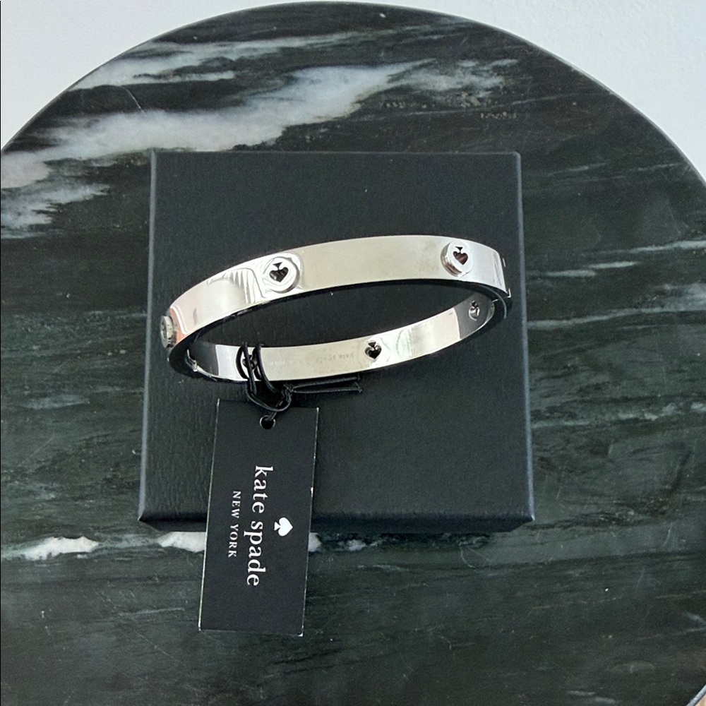 Kate Spade “Spot the Spade” Silver Spade Cutout Bangle Bracelet/Signature - NWT